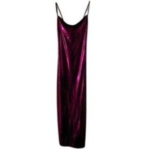 Johnny Wujek Metallic Fuchsia Maxi Dress Pink Cowl Neck Spaghetti Strap Small